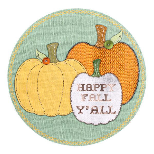 9.4  Round Waterproof Sign: Cross Stitch Fabric Fall Pumpkins Fashion