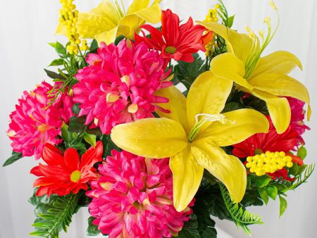 21  Tiger Lily & Mum Bush: Fuchsia, Yellow, Coral Online Hot Sale