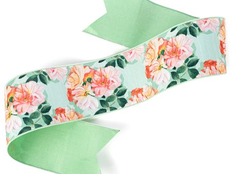 [D Stevens] 6  Dupioni Garden Roses Banner: Peach & Green Online