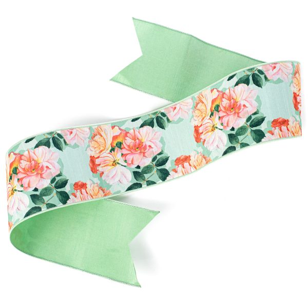 [D Stevens] 6  Dupioni Garden Roses Banner: Peach & Green Online