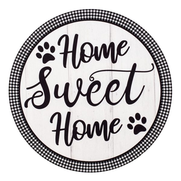 9.4  Round Waterproof Sign: Gingham Home Sweet Home Paws For Discount