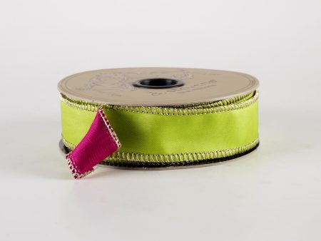 [D Stevens] 1  Taffeta Double Sided Ribbon: Hot Pink & Apple Green (10 Yards) For Discount