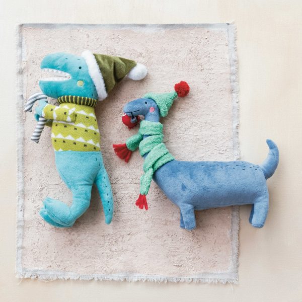 Plush Christmas Dinosaur Toy in Winter Clothes w  Ornament Candy Cane, 2 Styles on Sale