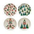 6  Round Stoneware Plate w  Holiday Pattern Image, Multi Color, 4 Styles Cheap