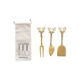 Brass Cheese Knives w  Reindeer Handles, Set of 3 in Printed Drawstring Bag Hot on Sale