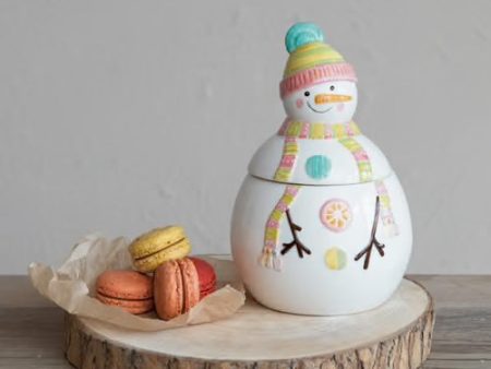 Stoneware Snowman Shaped Cookie Jar, Multi Color Online