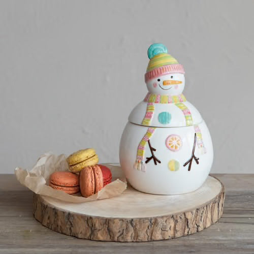 Stoneware Snowman Shaped Cookie Jar, Multi Color Online