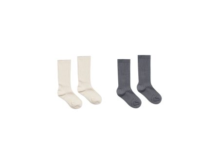 Ribbed Socks || Natural, Indigo Hot on Sale