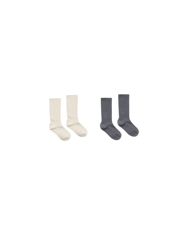 Ribbed Socks || Natural, Indigo Hot on Sale