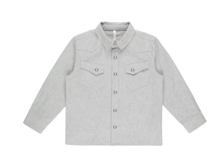 Long Sleeve Western Shirt || Blue Micro Stripe Sale