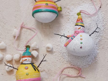 Resin Snowman Ornament w  Glitter & Pink Velvet Ribbon, 4 Styles Online now