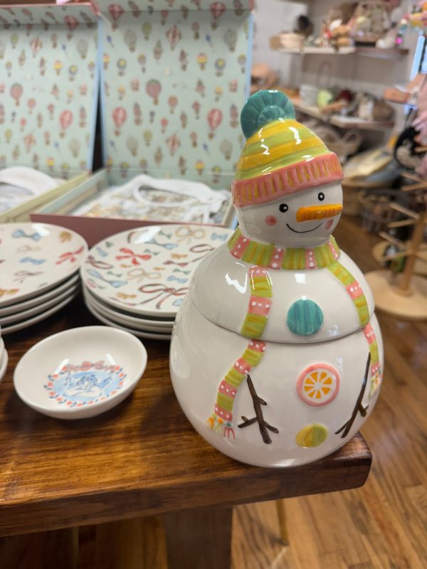 Stoneware Snowman Shaped Cookie Jar, Multi Color Online