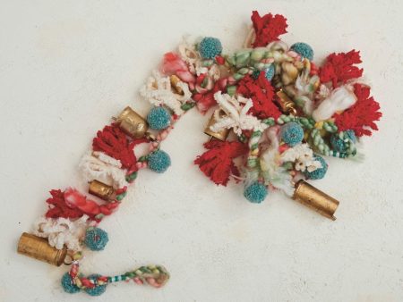 Handmade Wool & Cotton Blend Garland w  Pom Poms & Metal Bells on Sale