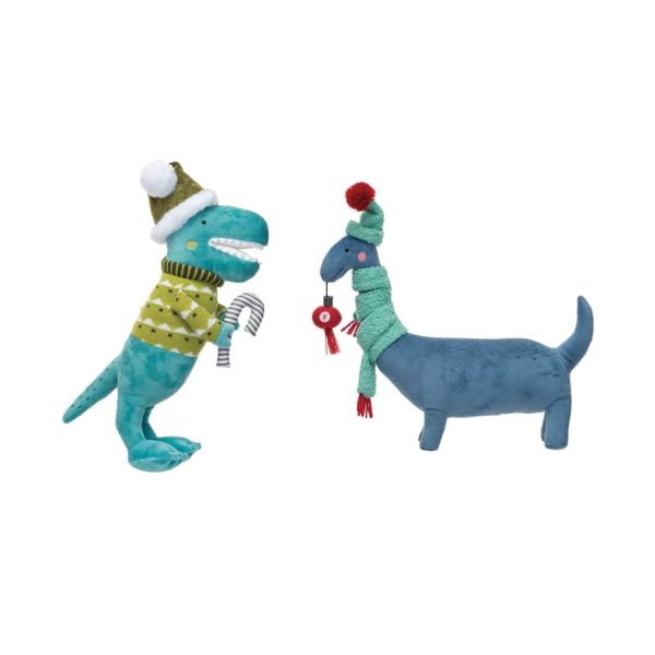 Plush Christmas Dinosaur Toy in Winter Clothes w  Ornament Candy Cane, 2 Styles on Sale