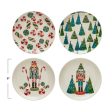 6  Round Stoneware Plate w  Holiday Pattern Image, Multi Color, 4 Styles Cheap