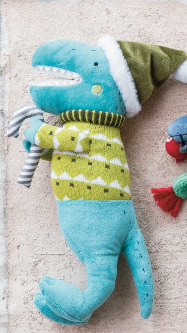 Plush Christmas Dinosaur Toy in Winter Clothes w  Ornament Candy Cane, 2 Styles on Sale