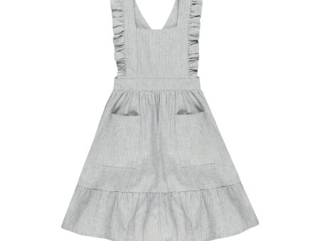 Ruffle Pinafore Dress || Blue Micro Stripe Discount