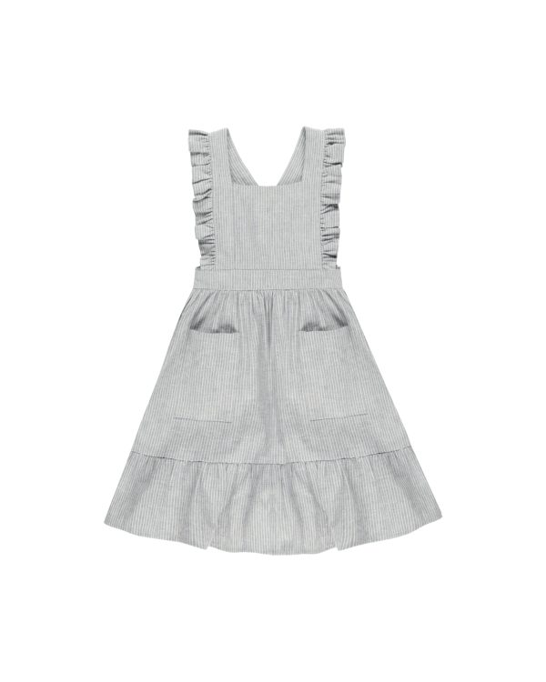 Ruffle Pinafore Dress || Blue Micro Stripe Discount