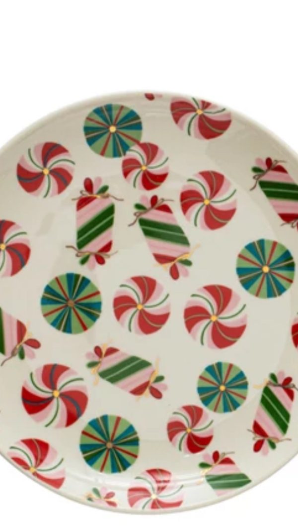 6  Round Stoneware Plate w  Holiday Pattern Image, Multi Color, 4 Styles Cheap