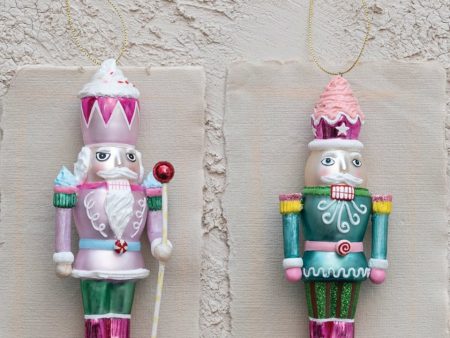 Glass Nutcracker Ornament w  Glitter, 2 Styles For Sale