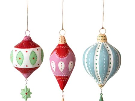 Handmade Paper Mache Ornament w  Hanging Star Teardrop, 3 Styles Discount