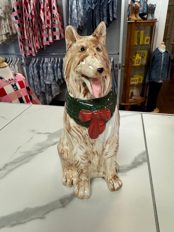 Hand-Painted Stoneware Collie Vase w  Scarf, Multi Color on Sale